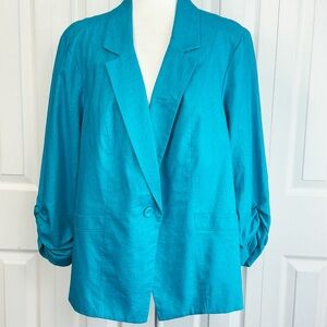 NWT New York City Design Co. Turquoise Linen Ruched Blazer 1X